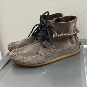 All Saints Haida Boot Suede Moccasins Caribou Size 6.5 EU 37